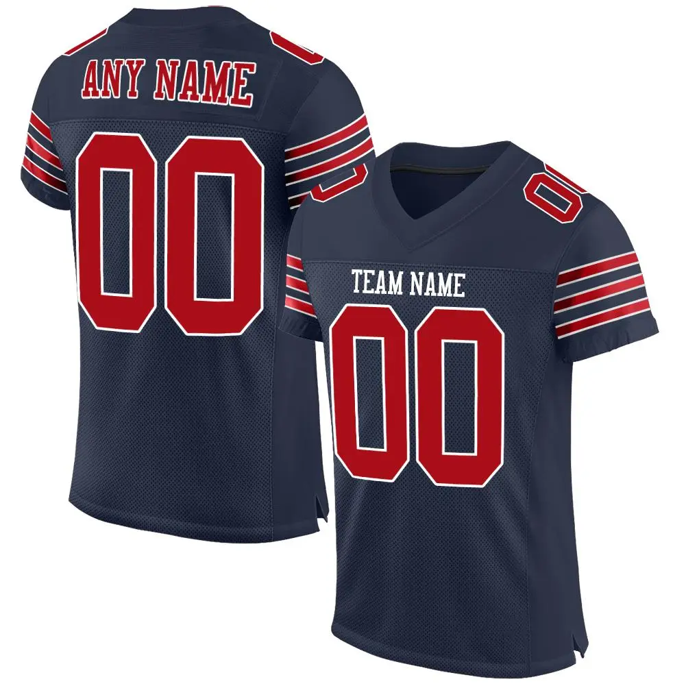 Navy Red-White Classic Mesh Authentic Football Jersey