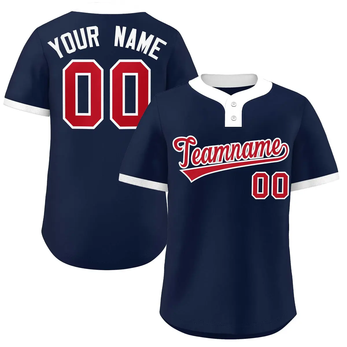 Navy Red-White Classic Striped Two-Button Softball Jersey