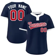 Navy Red-White Classic Striped Two-Button Softball Jersey