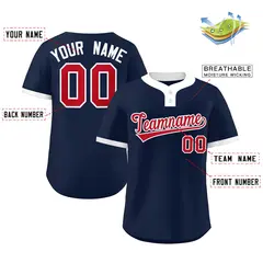 Navy Red-White Classic Striped Two-Button Softball Jersey 2