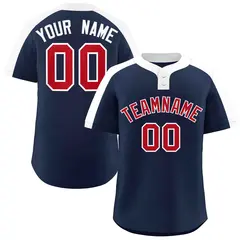Navy Red-White Classic Striped Two-Button Softball Jersey