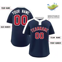 Navy Red-White Classic Striped Two-Button Softball Jersey 2