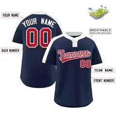 Navy Red-White Classic Striped Two-Button Softball Jersey 2