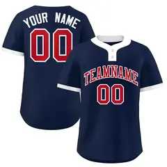 Navy Red-White Classic Striped Two-Button Softball Jersey 1