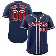 Navy Red-White Classic Striped Two-Button Softball Jersey 9