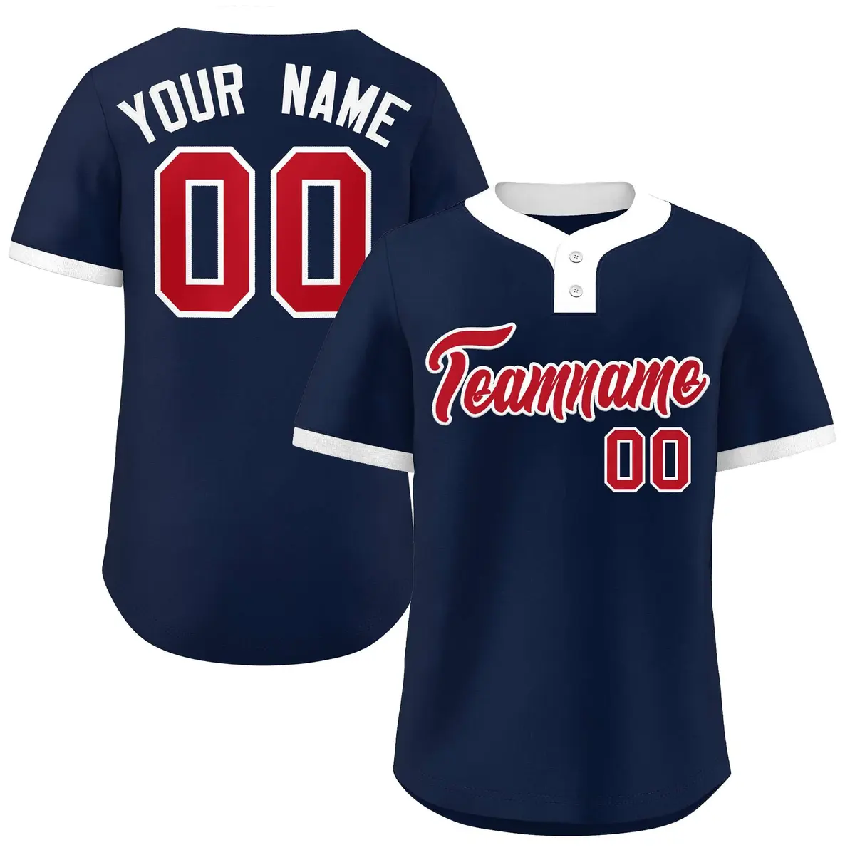 Navy Red-White Classic Striped Two-Button Softball Jersey