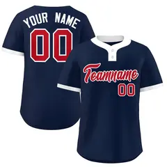 Navy Red-White Classic Striped Two-Button Softball Jersey 1