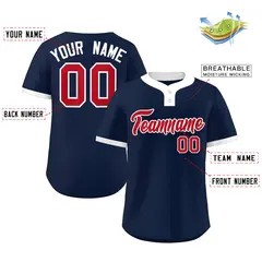 Navy Red-White Classic Striped Two-Button Softball Jersey 2