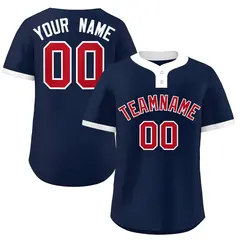 Navy Red-White Classic Striped Two-Button Softball Jersey 1