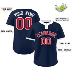 Navy Red-White Classic Striped Two-Button Softball Jersey 2