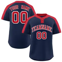 Navy Red-White Classic Striped Two-Button Softball Jersey