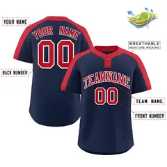 Navy Red-White Classic Striped Two-Button Softball Jersey 2