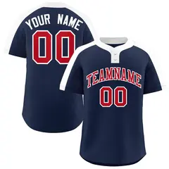 Navy Red-White Classic Striped Two-Button Softball Jersey 1