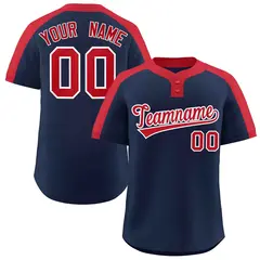Navy Red-White Classic Striped Two-Button Softball Jersey 1
