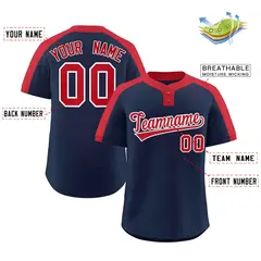 Navy Red-White Classic Striped Two-Button Softball Jersey 2