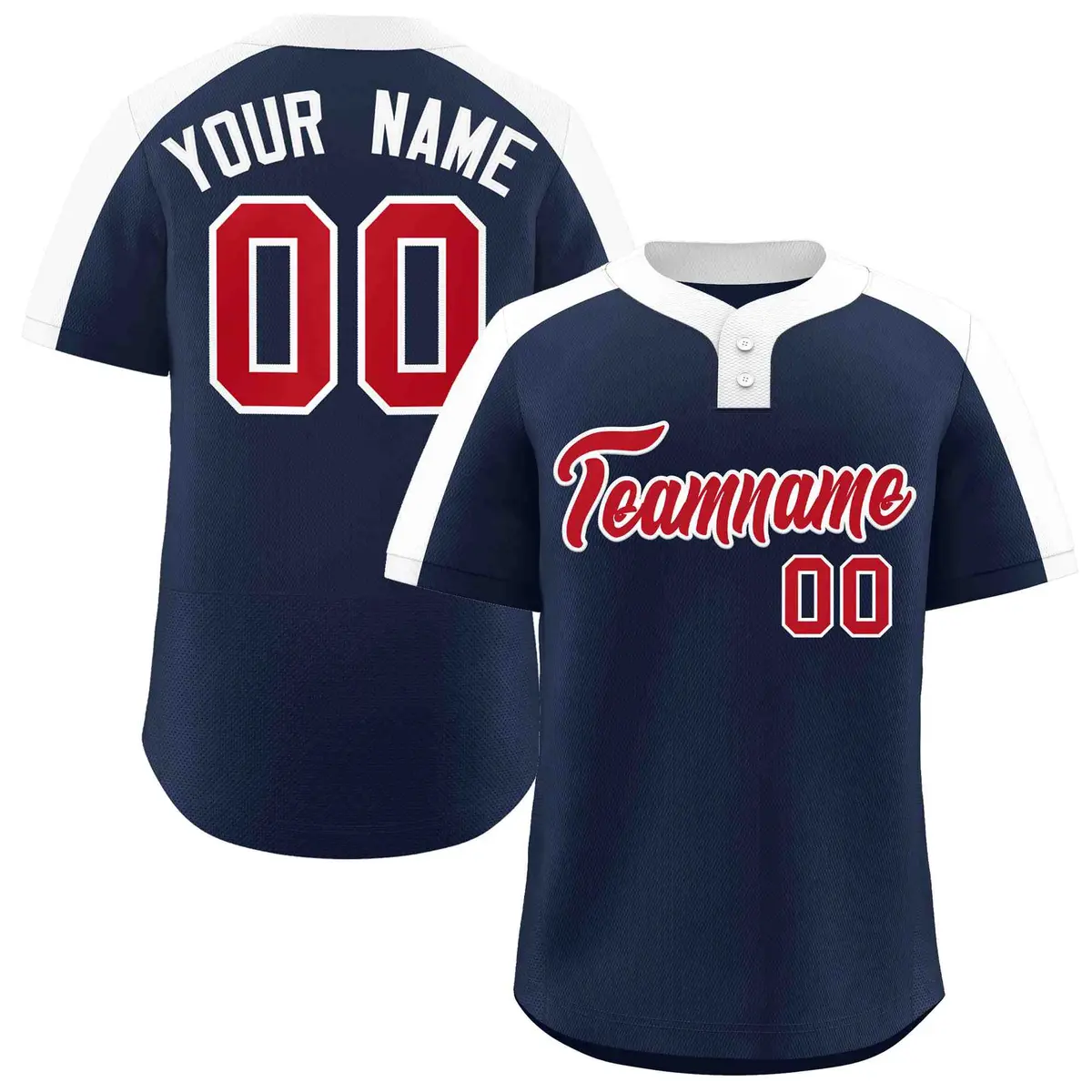 Navy Red-White Classic Striped Two-Button Softball Jersey