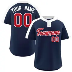 Navy Red-White Classic Striped Two-Button Softball Jersey