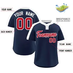 Navy Red-White Classic Striped Two-Button Softball Jersey 2