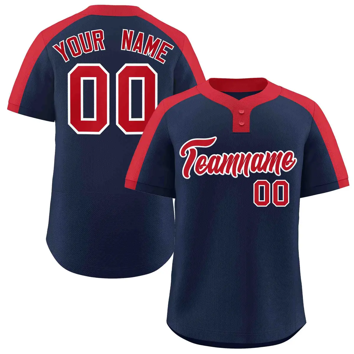 Navy Red-White Classic Striped Two-Button Softball Jersey