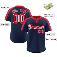 Navy Red-White Classic Striped Two-Button Softball Jersey 2