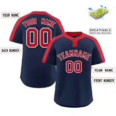 Navy Red-White Classic Striped Two-Button Softball Jersey 2