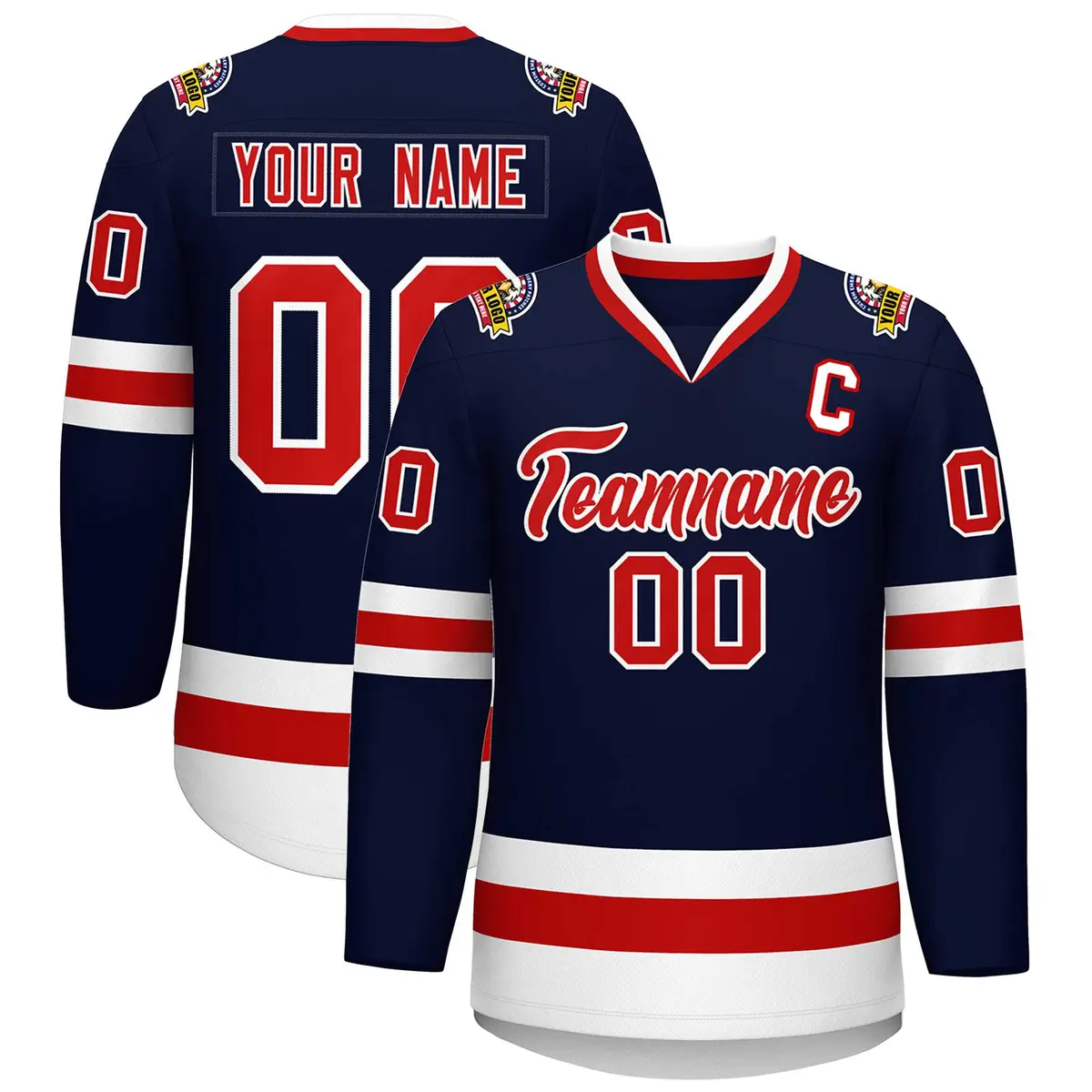 Navy Red-White Classic Style Hockey Jersey