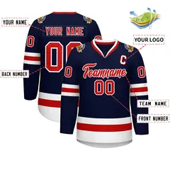Navy Red-White Classic Style Hockey Jersey 2