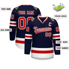 Navy Red-White Classic Style Hockey Jersey 2