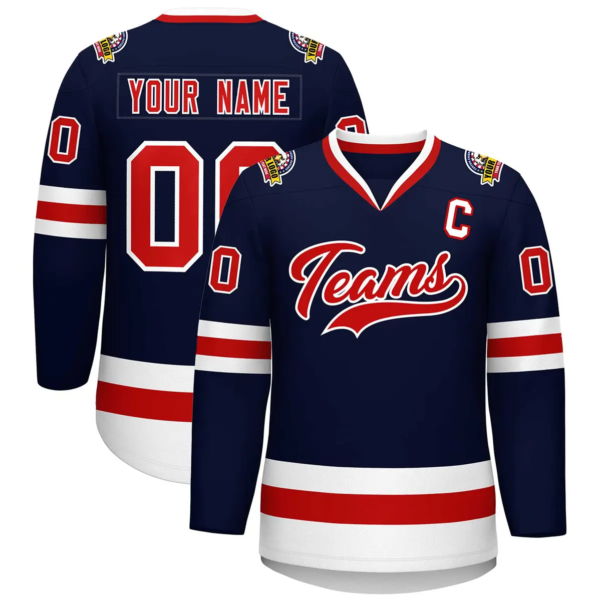 Navy Red-White Classic Style Hockey Jersey