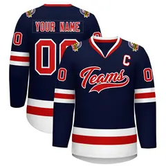 Navy Red-White Classic Style Hockey Jersey 1