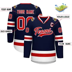 Navy Red-White Classic Style Hockey Jersey 2