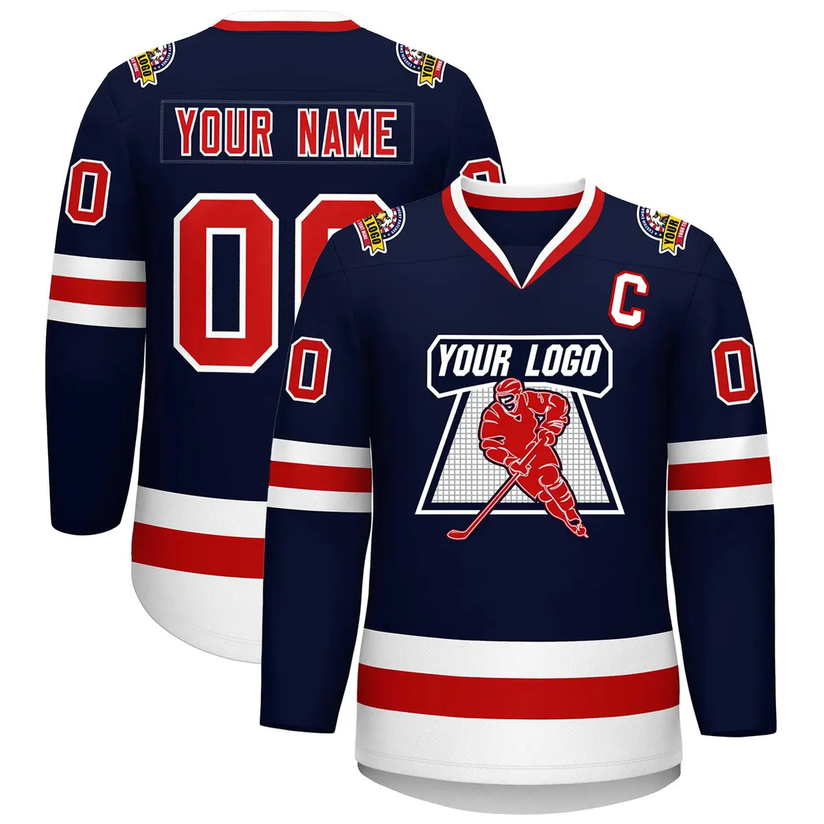 Navy Red-White Classic Style Hockey Jersey