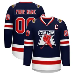 Navy Red-White Classic Style Hockey Jersey 1