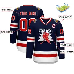 Navy Red-White Classic Style Hockey Jersey 2