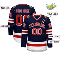 Navy Red-White Classic Style Hockey Jersey 2