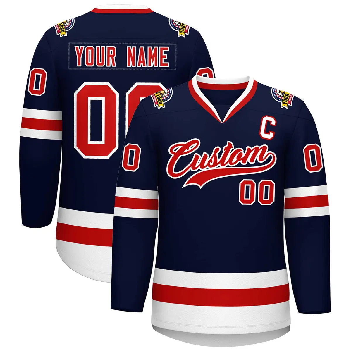 Navy Red-White Classic Style Hockey Jersey