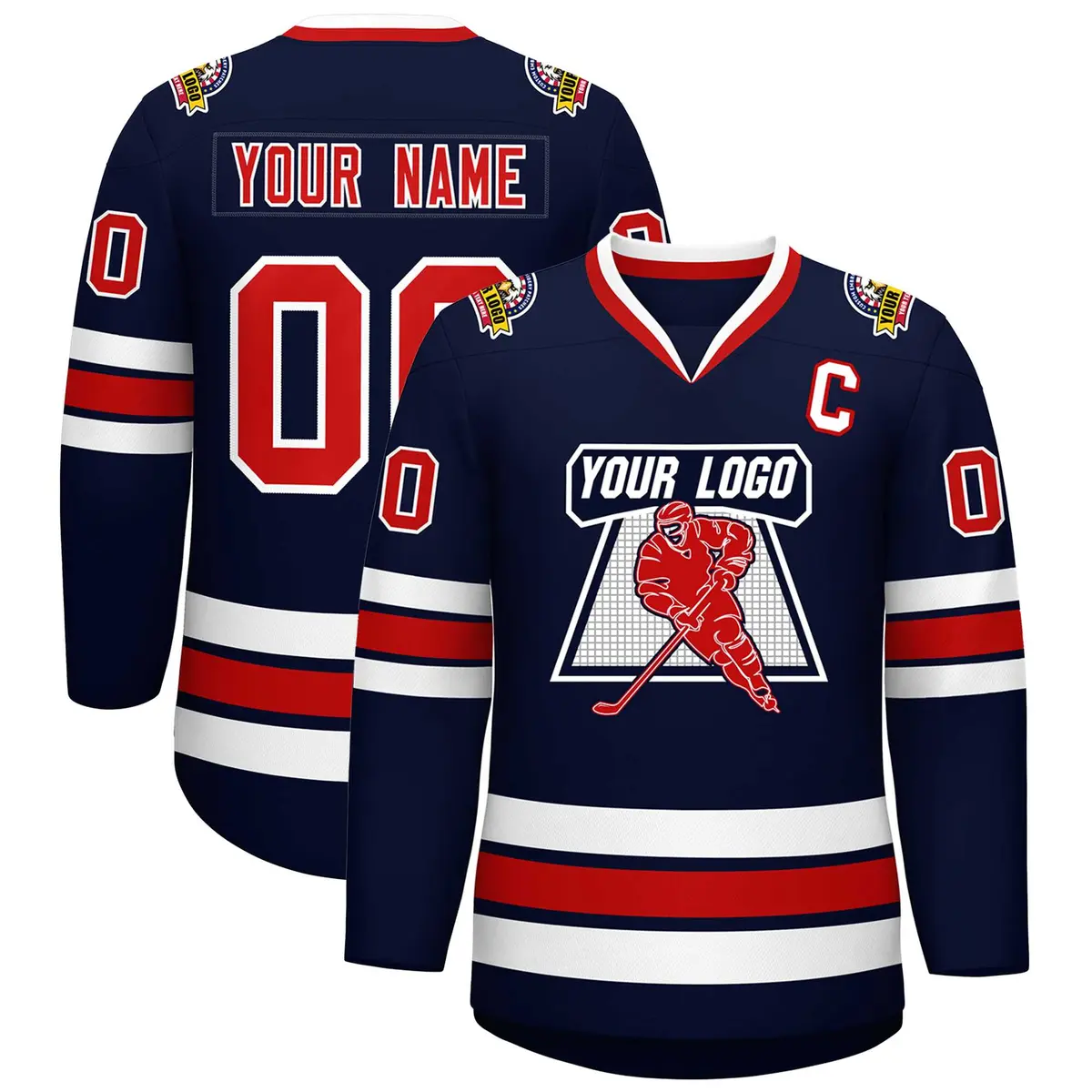 Navy Red-White Classic Style Hockey Jersey