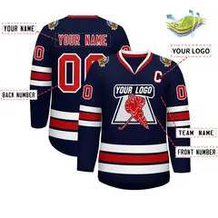 Navy Red-White Classic Style Hockey Jersey 2