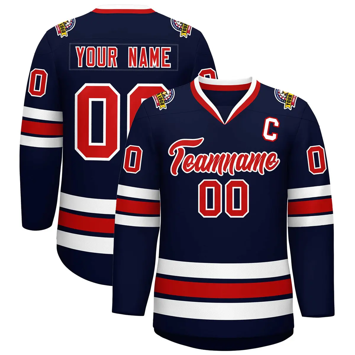 Navy Red-White Classic Style Hockey Jersey