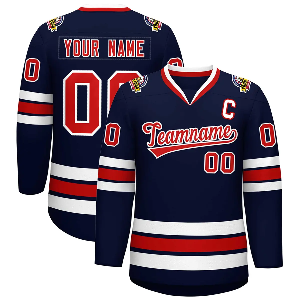 Navy Red-White Classic Style Hockey Jersey