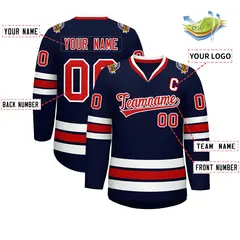 Navy Red-White Classic Style Hockey Jersey 2