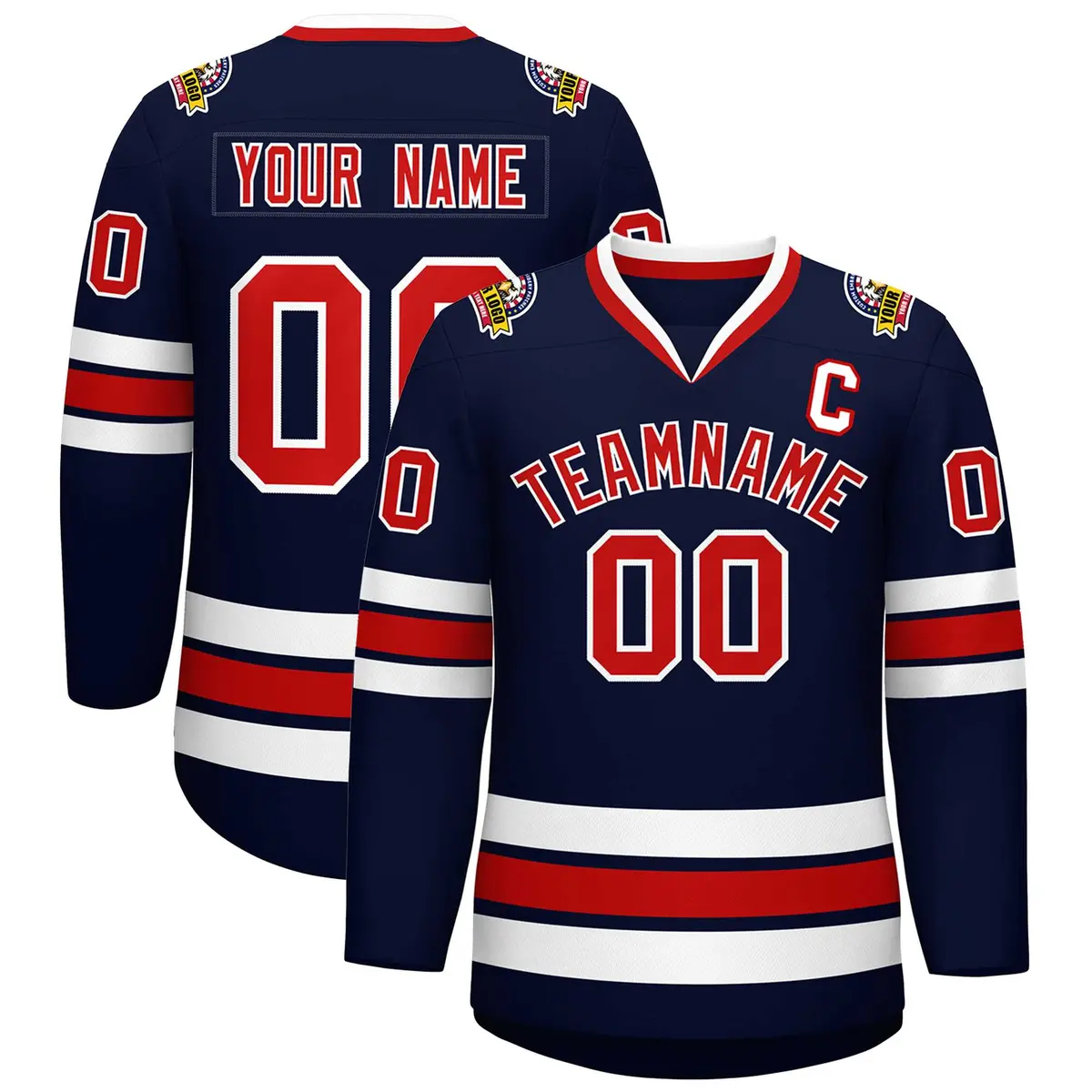Navy Red-White Classic Style Hockey Jersey
