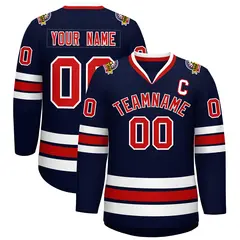 Navy Red-White Classic Style Hockey Jersey 1