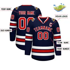 Navy Red-White Classic Style Hockey Jersey 2