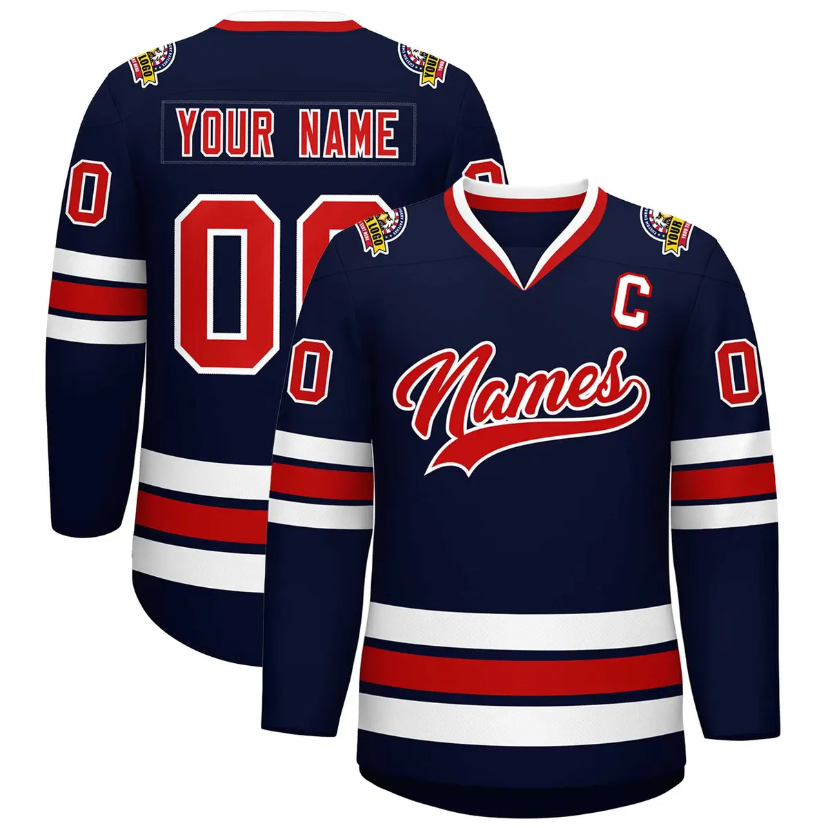 Navy Red-White Classic Style Hockey Jersey