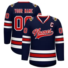 Navy Red-White Classic Style Hockey Jersey 1
