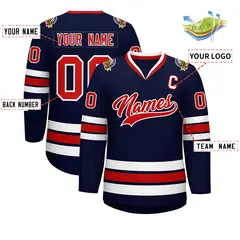 Navy Red-White Classic Style Hockey Jersey 2