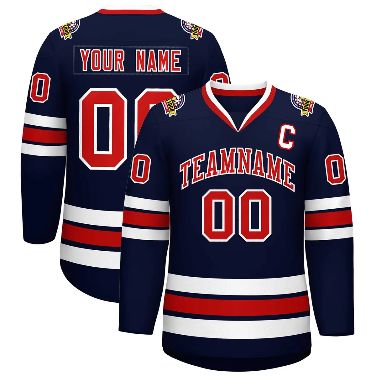 Navy Red-White Classic Style Hockey Jersey