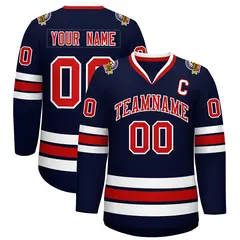 Navy Red-White Classic Style Hockey Jersey 1
