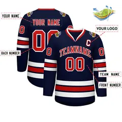 Navy Red-White Classic Style Hockey Jersey 2